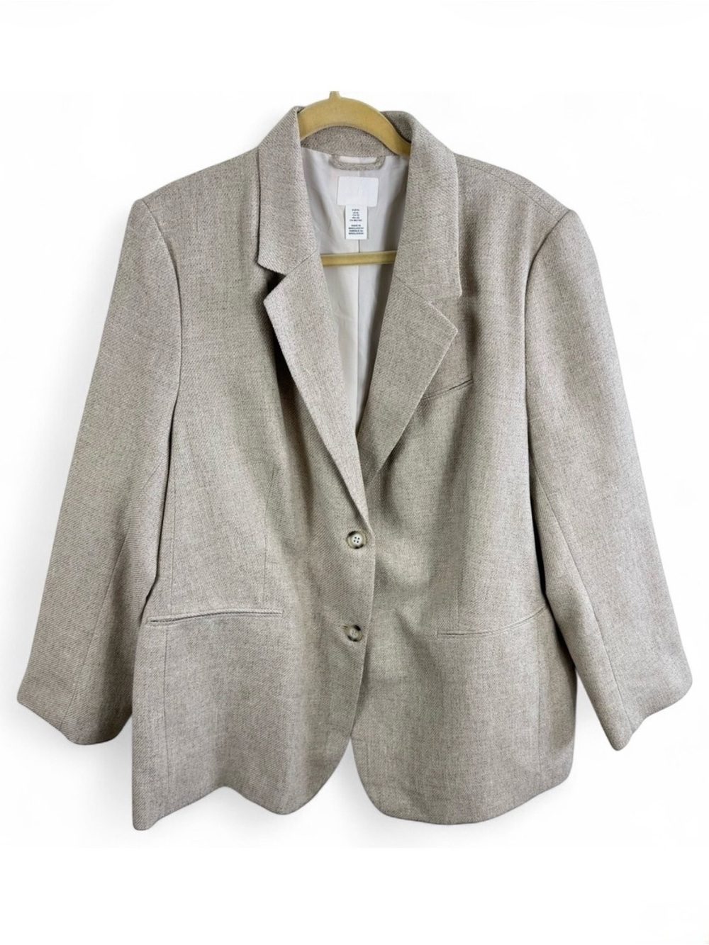 H&M Womens Beige Textured Single Breasted Oversized Blazer Jacket XL 126332110
